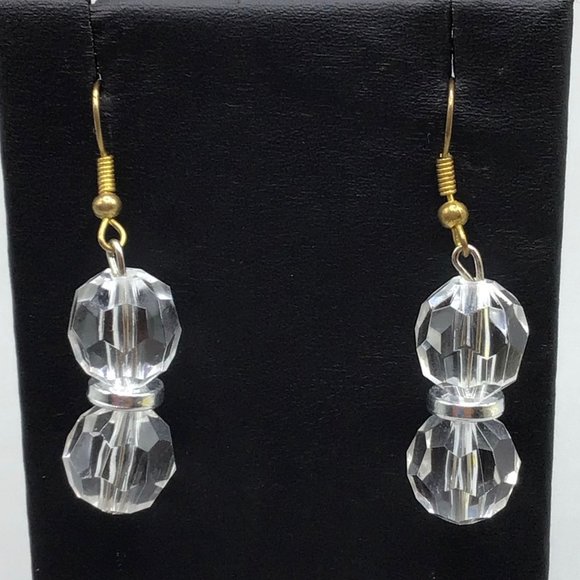 Clear Acrylic Beaded Dangles Earrings Faceted Beads Simple Everyday Jewelry - Picture 3 of 5